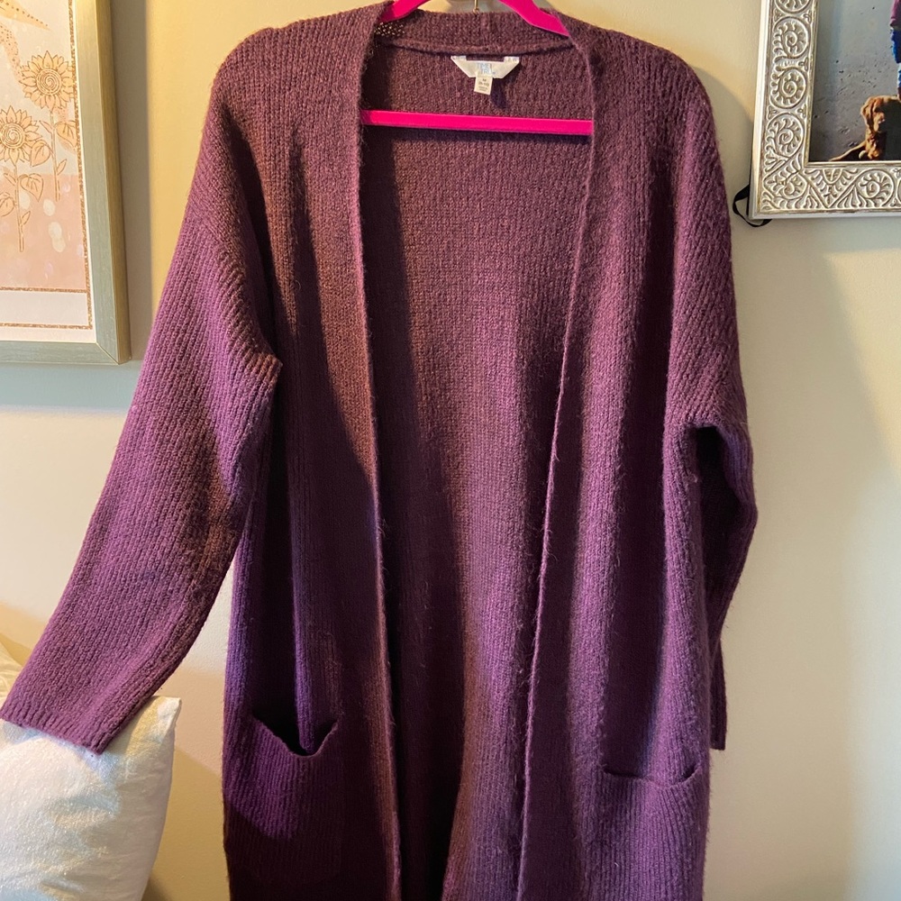 Women’s Open Long Cardigan Plum Purple Medium